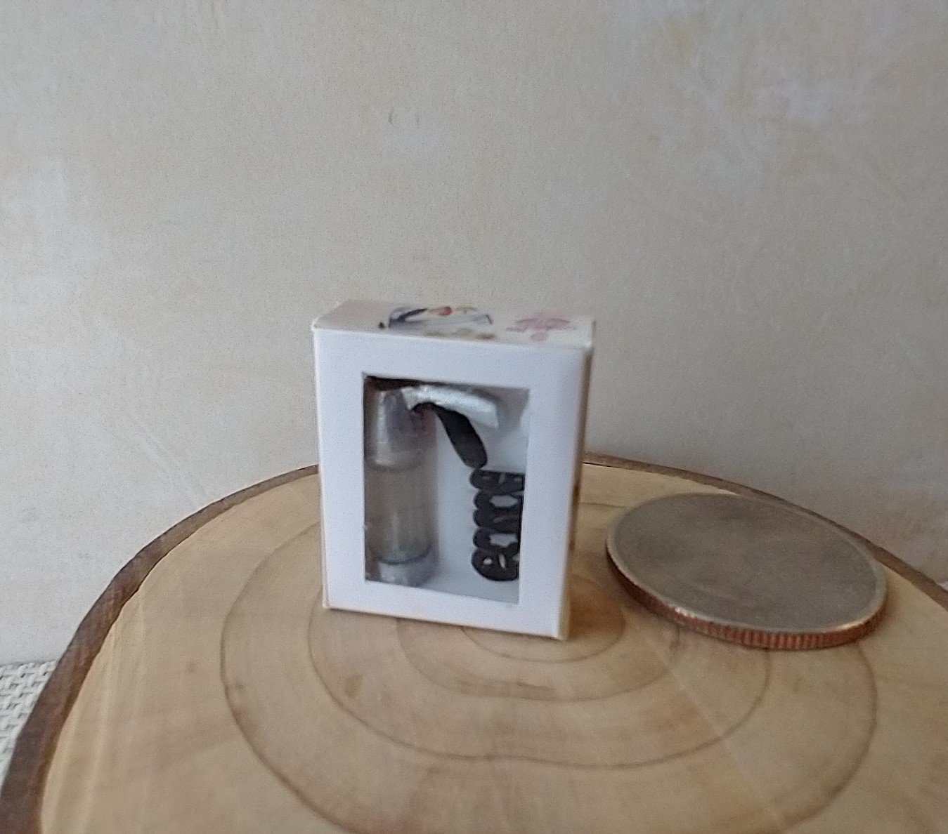 1:12 Dollhouse miniature cookie press and discs set in packaging box with clear front window Boxed spritz cookie press Price is for EACH set