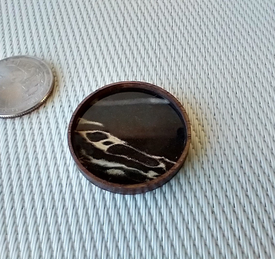 1:12 Dollhouse faux obsidian marble tray with solid walnut rim Kitchen round tray Serving tray REF Stripes