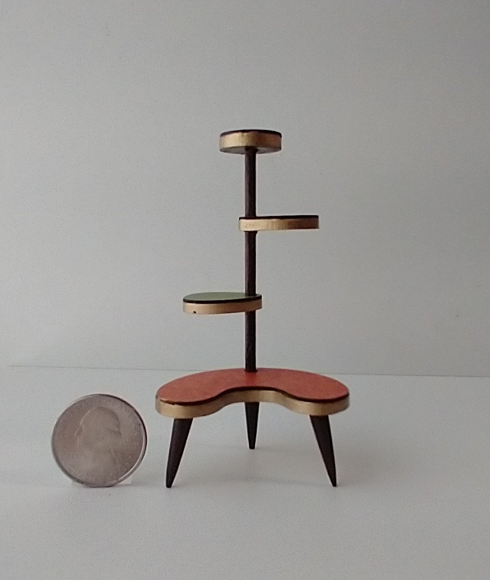 RESERVED 1:12 Dollhouse mid-century style 4-tier plant stand inspired by Formica MCM plant stand with tapered legs REF large lowest platform