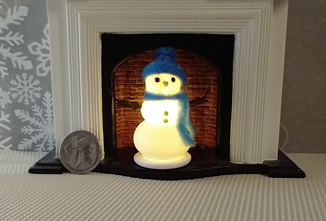 1:12 Dollhouse miniature light up snowman junior with blue felt hat Battery operated holiday decor