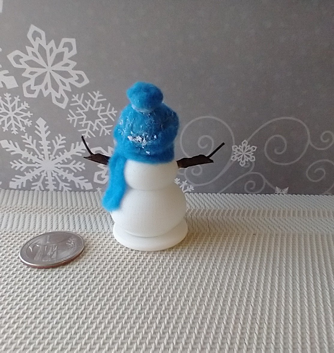 1:12 Dollhouse miniature light up snowman junior with blue felt hat Battery operated holiday decor