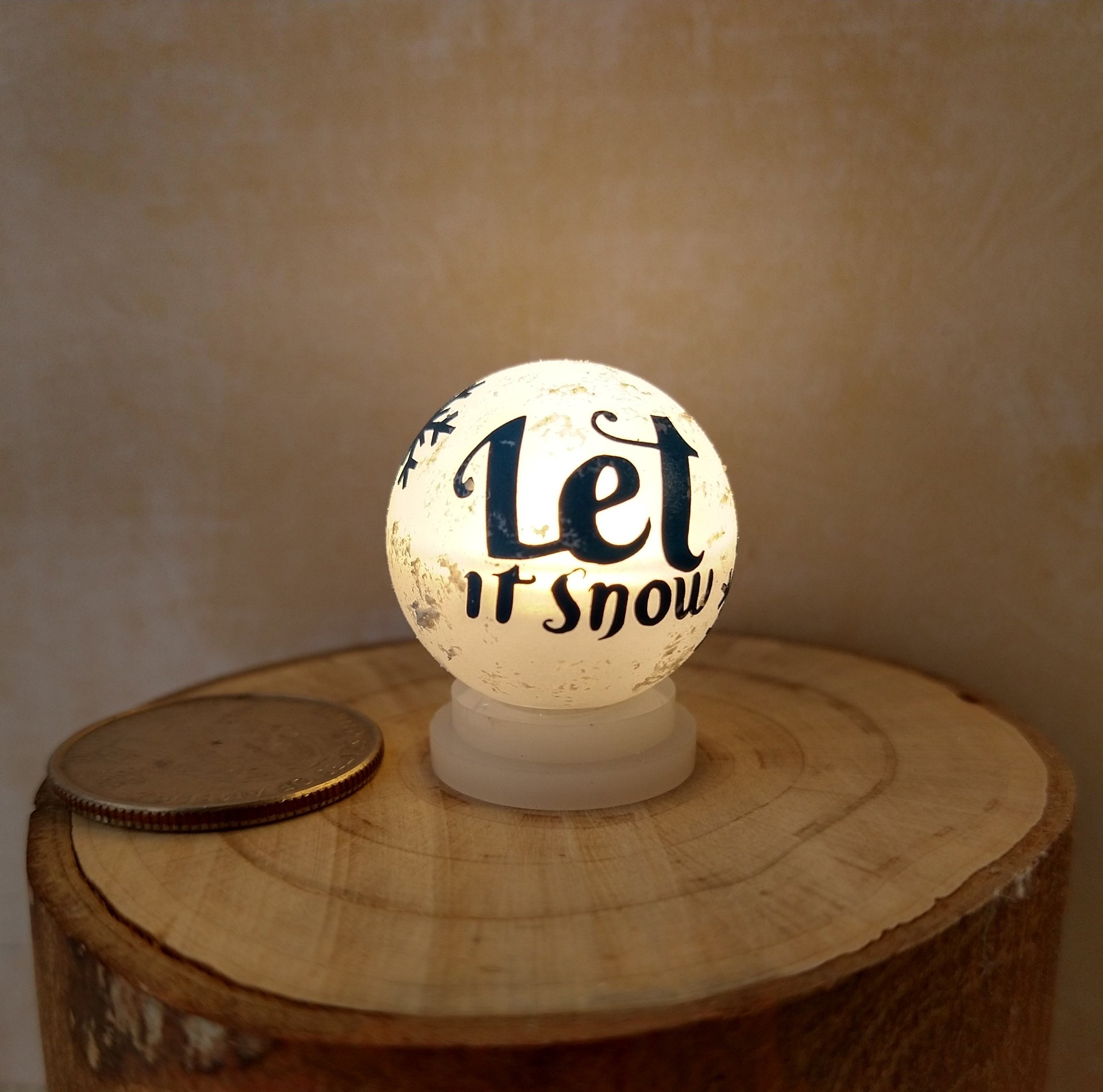 1:12 Dollhouse holiday light up globe ornament Free standing frosted globe Christmas ornament Battery operated holiday light REF Let it snow