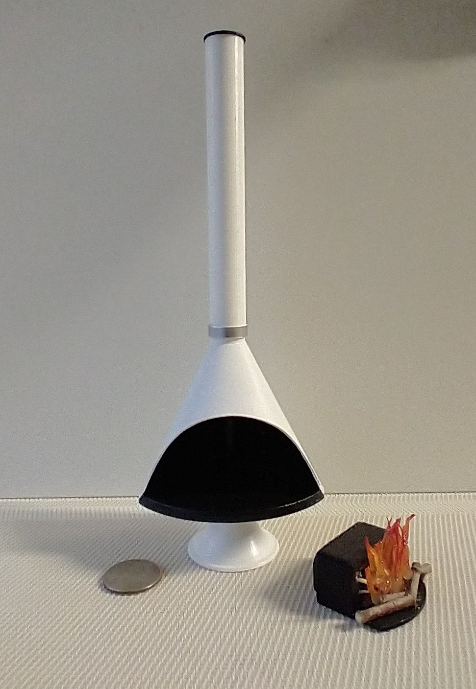 1:12 Dollhouse miniature Mid century modern free standing fireplace MCM white fireplace inspired by Malm fireplace Retro fireplace REF White