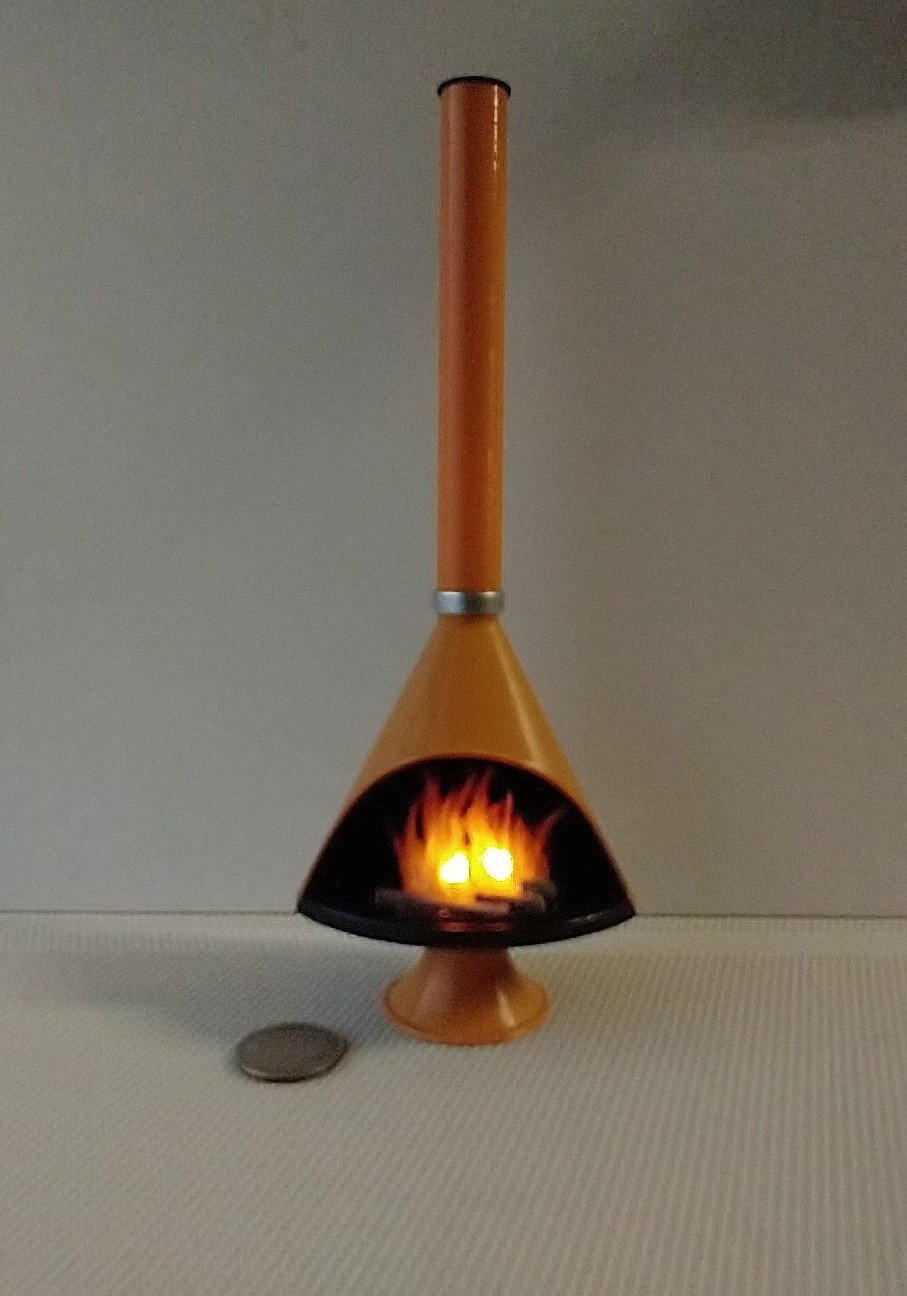 1:12 Dollhouse miniature Mid century modern free standing fireplace MCM orange fireplace inspired by Malm fireplace Retro fireplace REF orange