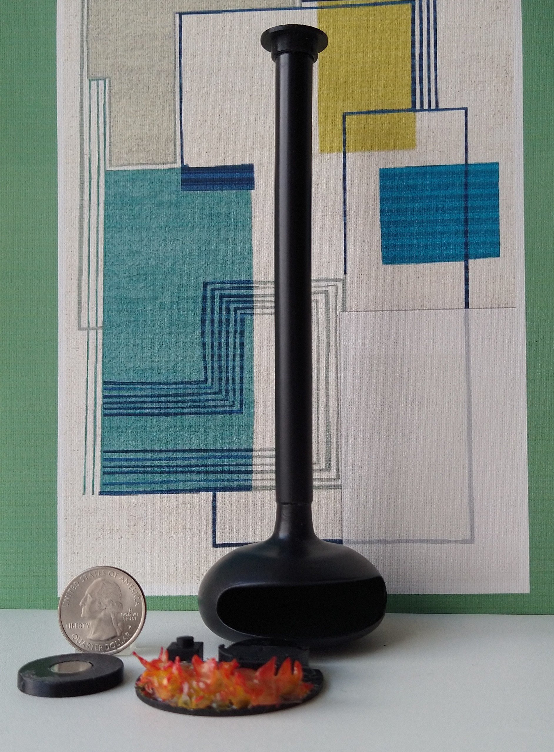 1:12 Dollhouse miniature hanging modern fireplace with battery operated flickering insert REF Black