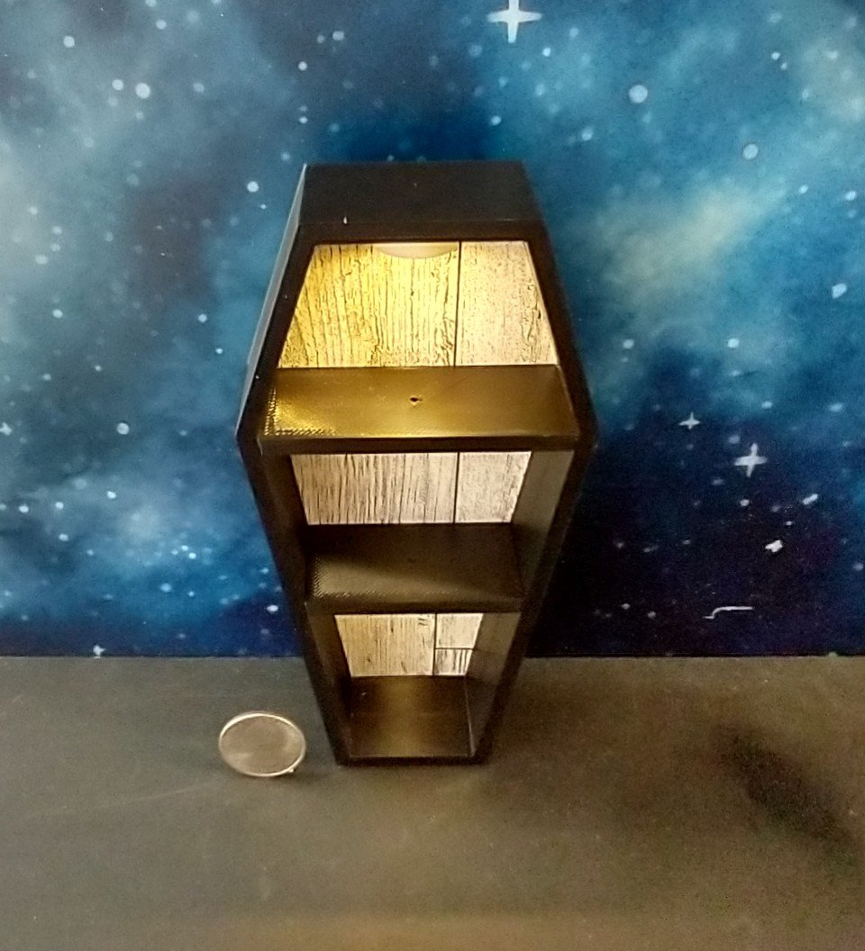 1:12 scale dollhouse miniature Halloween book case Black coffin display case Battery lighted Halloween display unit to showcase your mini Halloween treasures