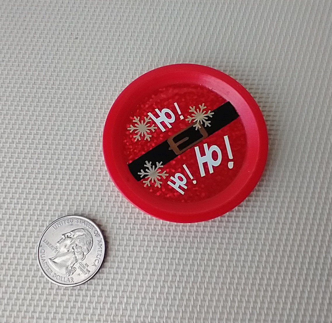 Play scale 1:6 or Barbie dollhouse red round serving tray Santa Ho ho ho serving tray in festive red for 12-inch dolls
