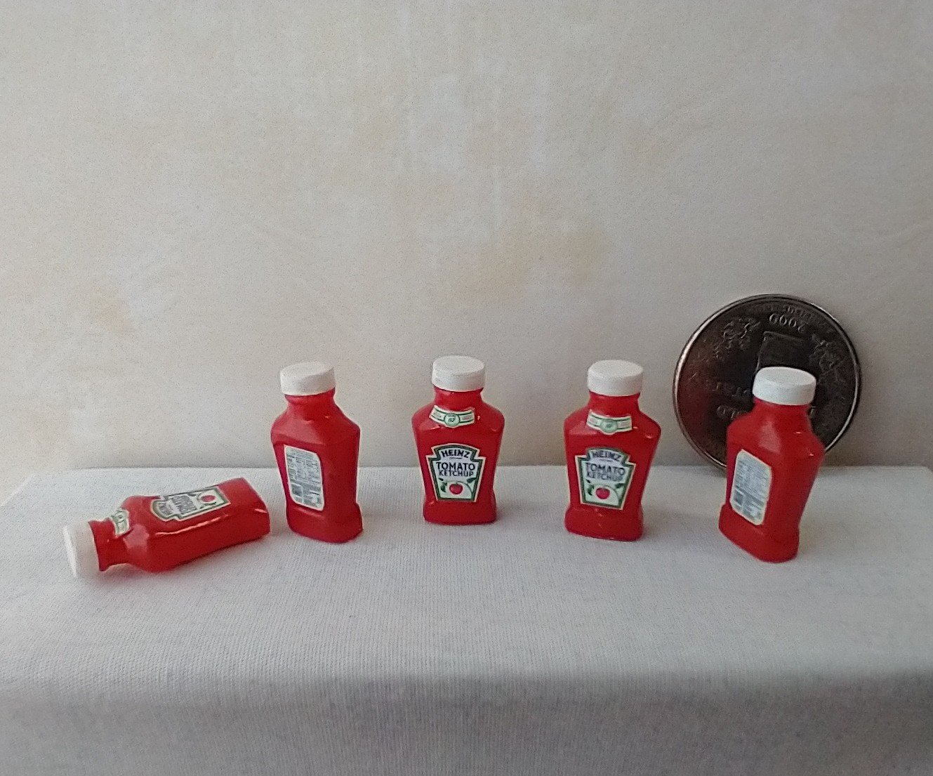 1:12 Dollhouse miniature ketchup bottle with front back and collar labels Mini kitchen accessory Price is for EACH