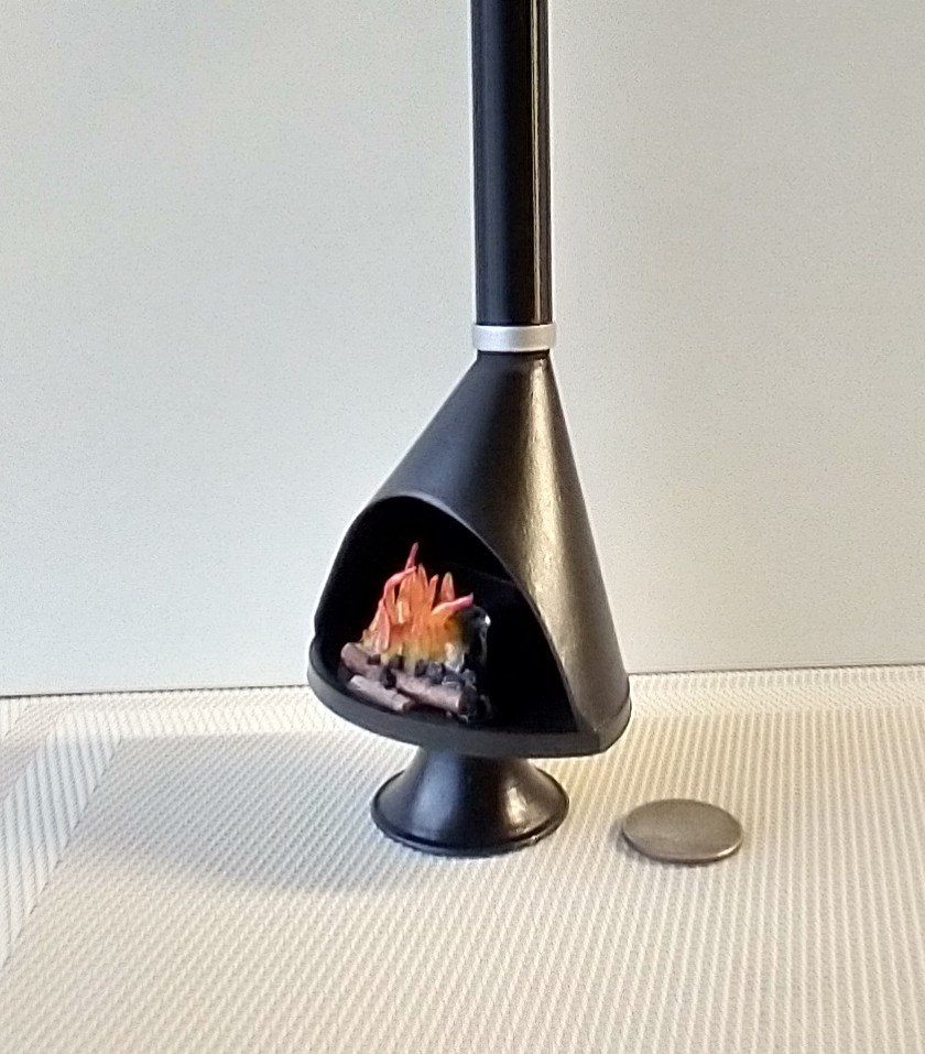 1:12 Dollhouse miniature Mid century modern free standing fireplace MCM Black fireplace inspired by Malm fireplace Retro fireplace REF Black