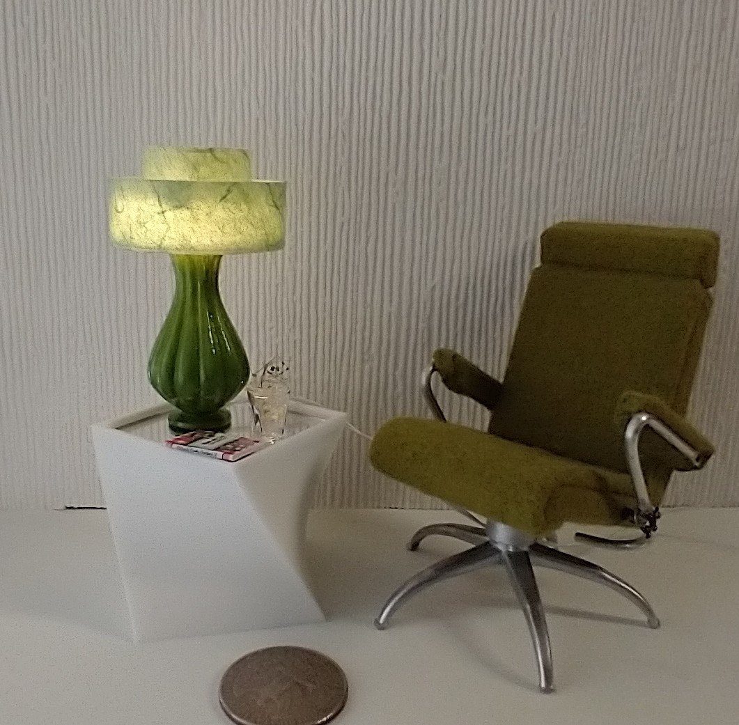 1:12 dollhouse mid-century modern style table lamp with tiered shade MCM retro style table lamp REF Green
