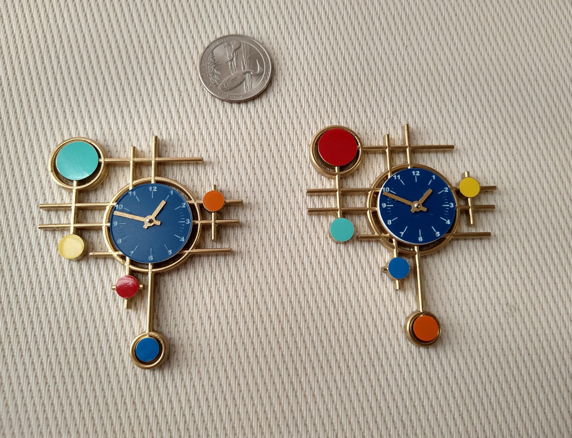 1:12 scale dollhouse mid-century modern wall clock MCM style wall decor with geometric pattern Non-working clock REF Blue pendant