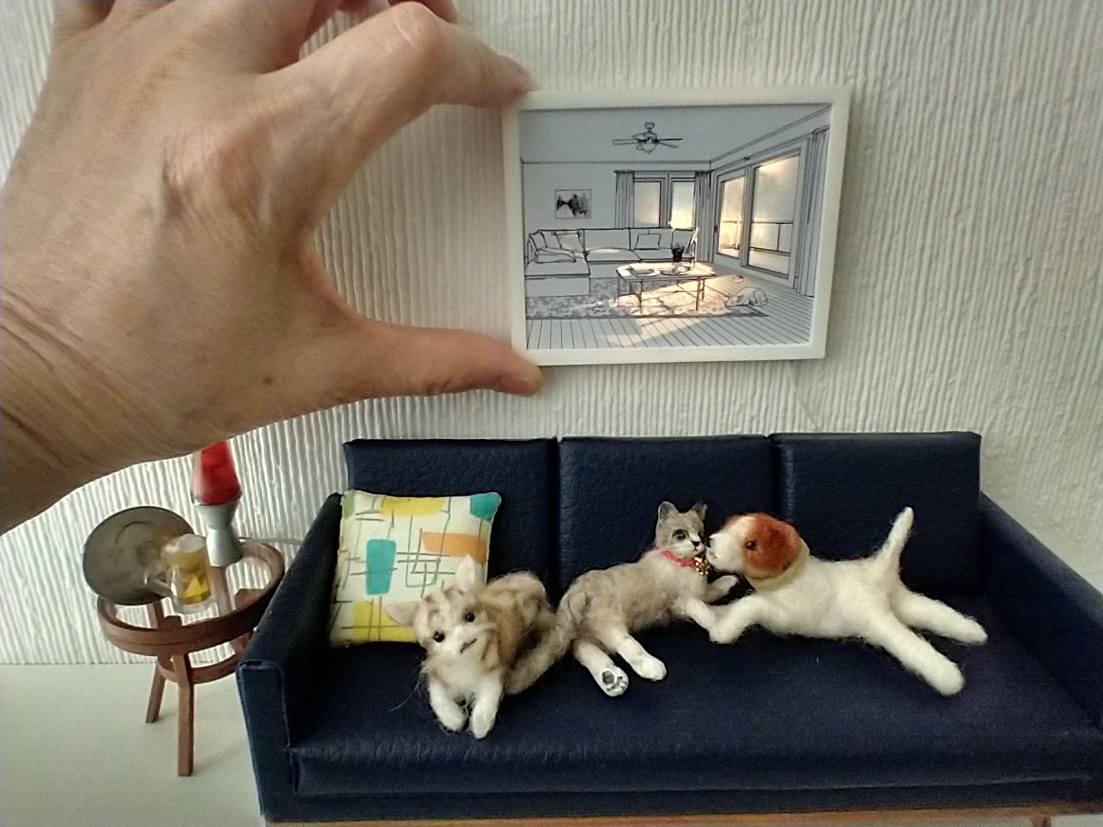 1:12 scale dollhouse light box painting or battery powered light and shadows painting REF White frame + ceiling fan