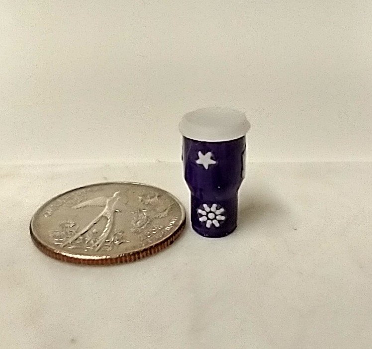 1:12 Dollhouse miniature holiday purple tumbler with removable lid REF Purple w snowflakes