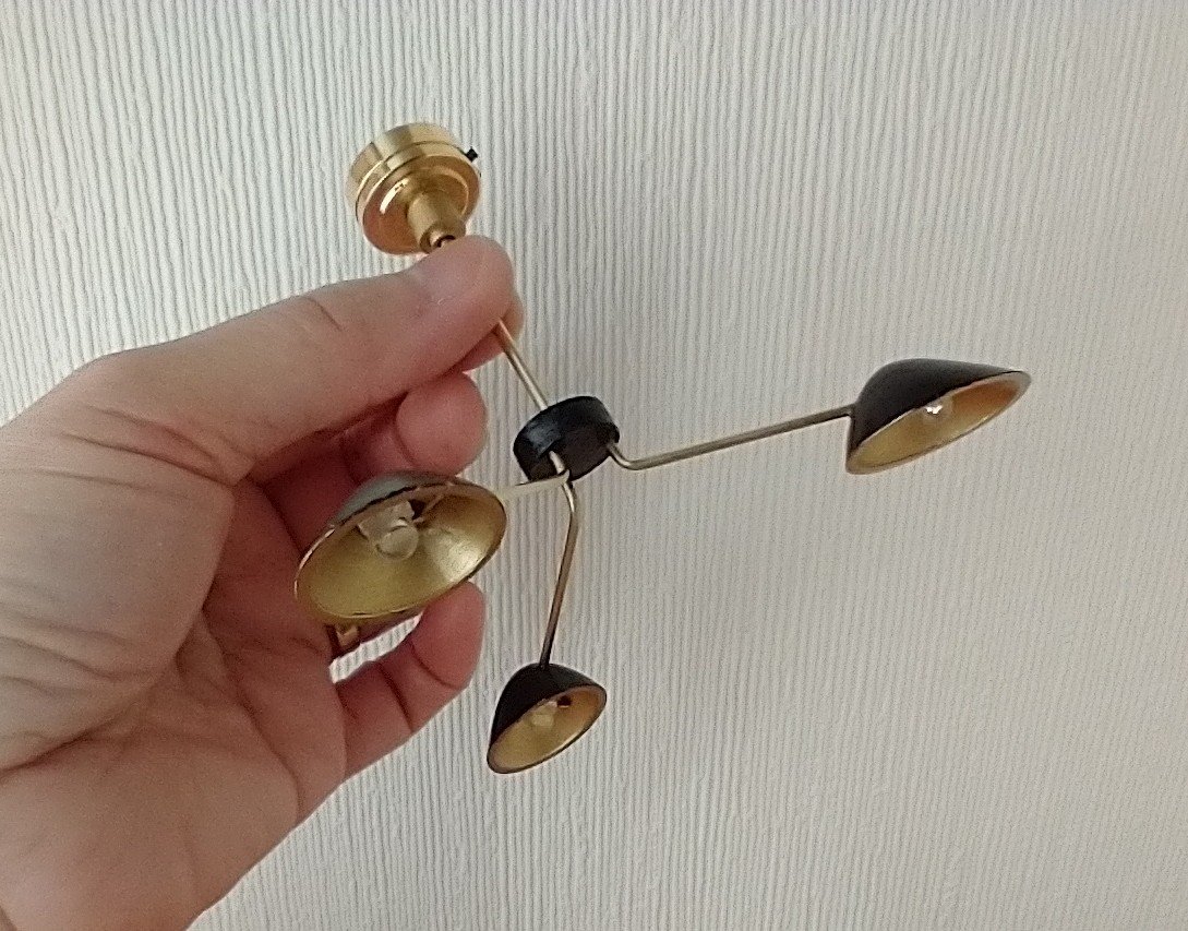 1:12 Dollhouse miniature mid-century modern curvilinear chandelier MCM 3-light ceiling light Battery operated LED miniature lamp