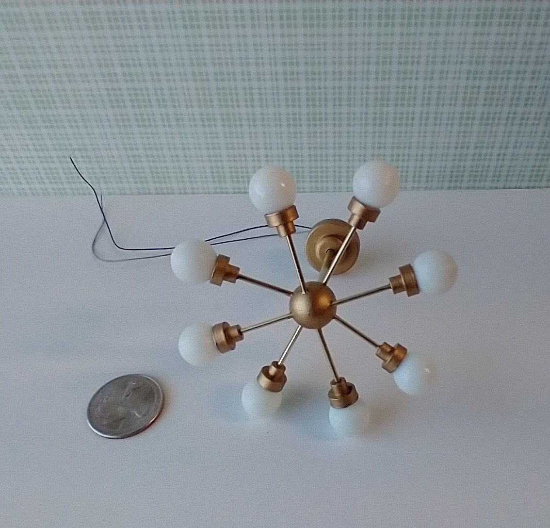 For Diana MADE TO ORDER For 12-volt wired dollhouse - 1:12 scale mid-century inspired space age orbit chandelier Atomic age MCM 8-light ceiling light