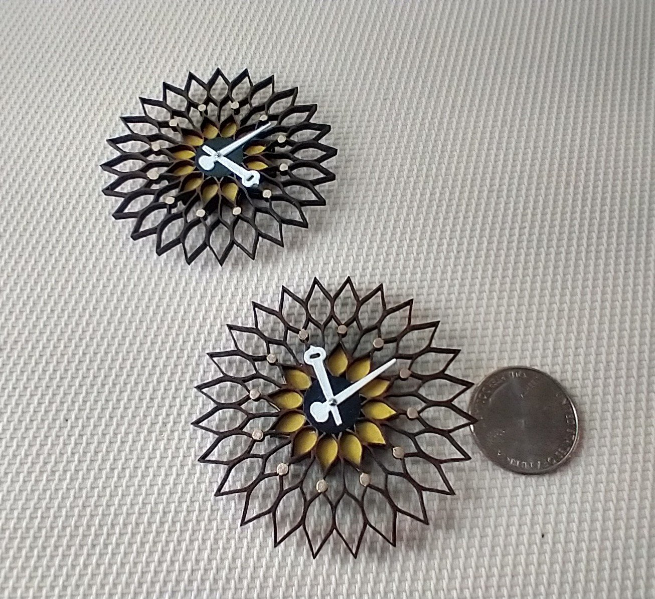 1:12 scale dollhouse mid-century modern sunflower wall clock made from solid walnut wood MCM sunburst clock Non-working clock Price is for EACH