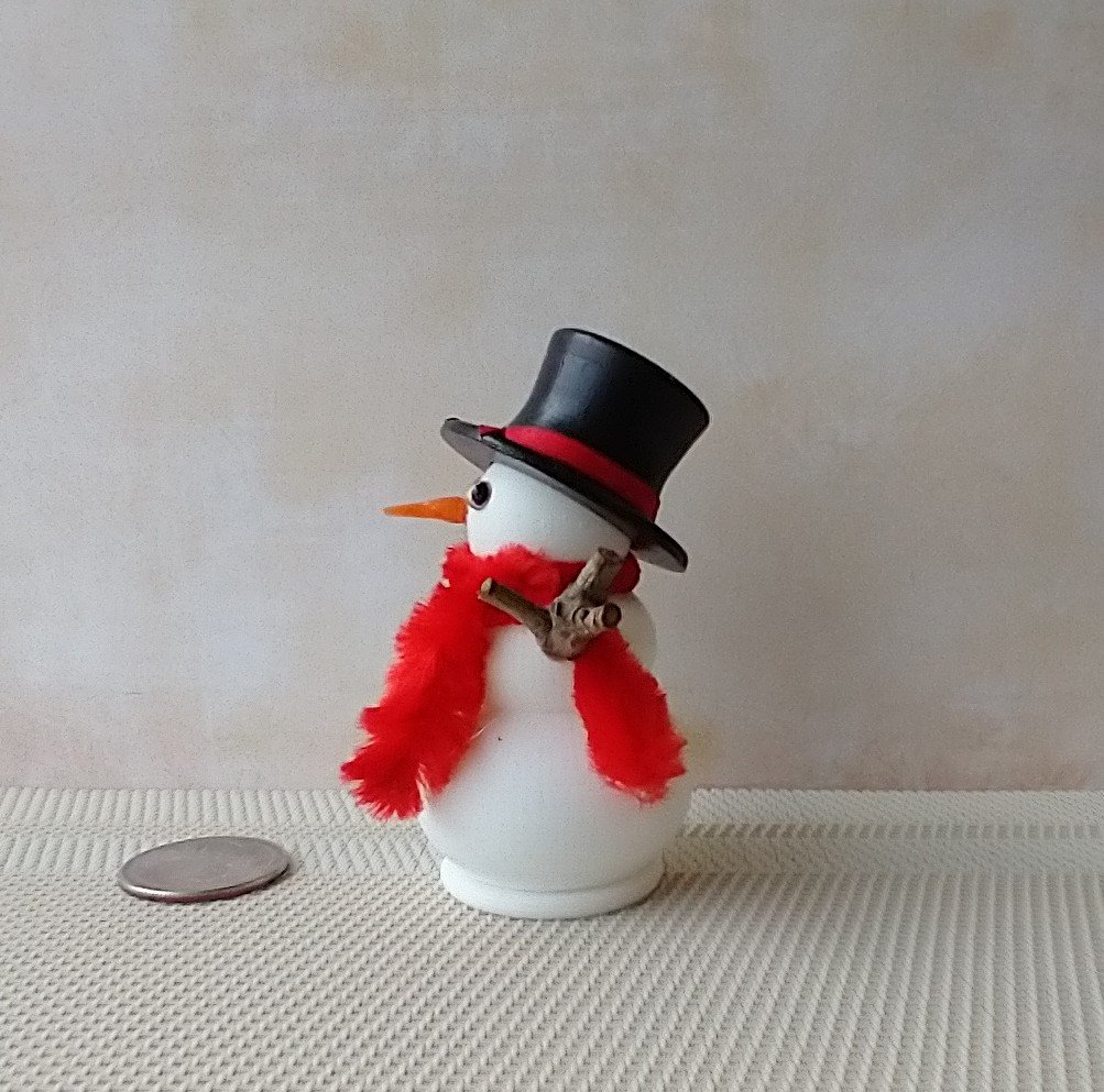 RESERVED 1:12 Dollhouse miniature light up snowman with removable hat Battery operated holiday decor