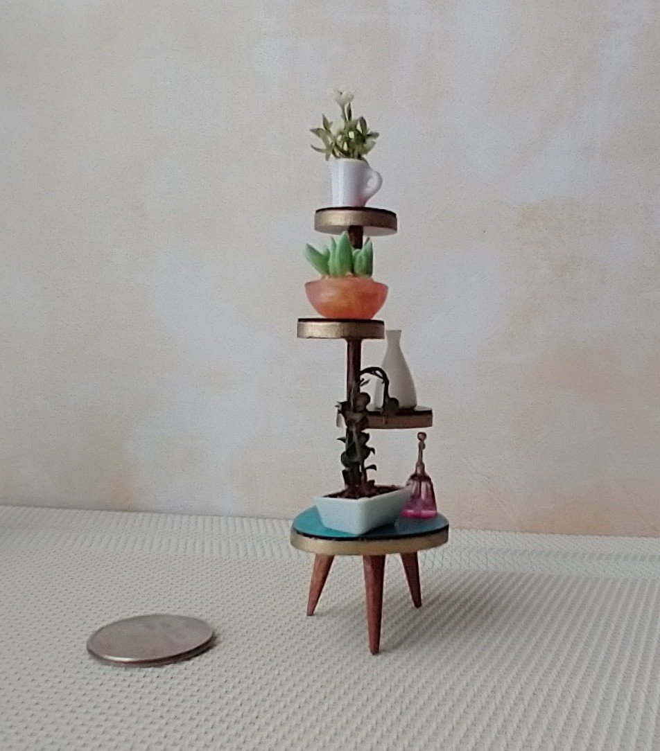1:12 Dollhouse mid-century style plant stand Formica 4-tiered plant stand or display stand REF coral top Plants n accessories NOT included