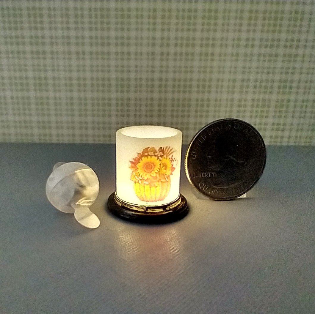 1:12 Dollhouse miniature fall candle sleeve or battery lighted candle holder REF Sunflowers basket
