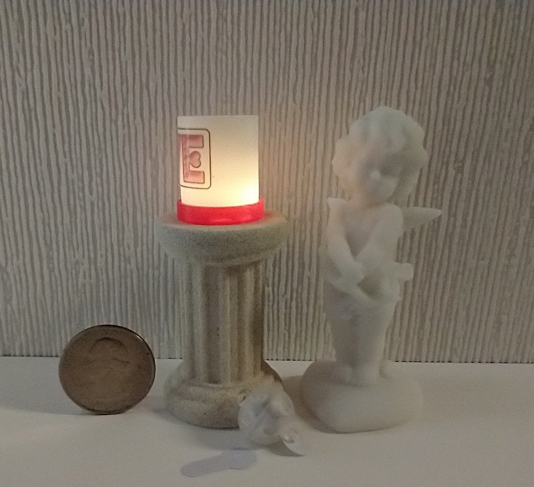 1:12 Dollhouse miniature LOVE candle sleeve or battery lighted candle holder REF LOVE on white