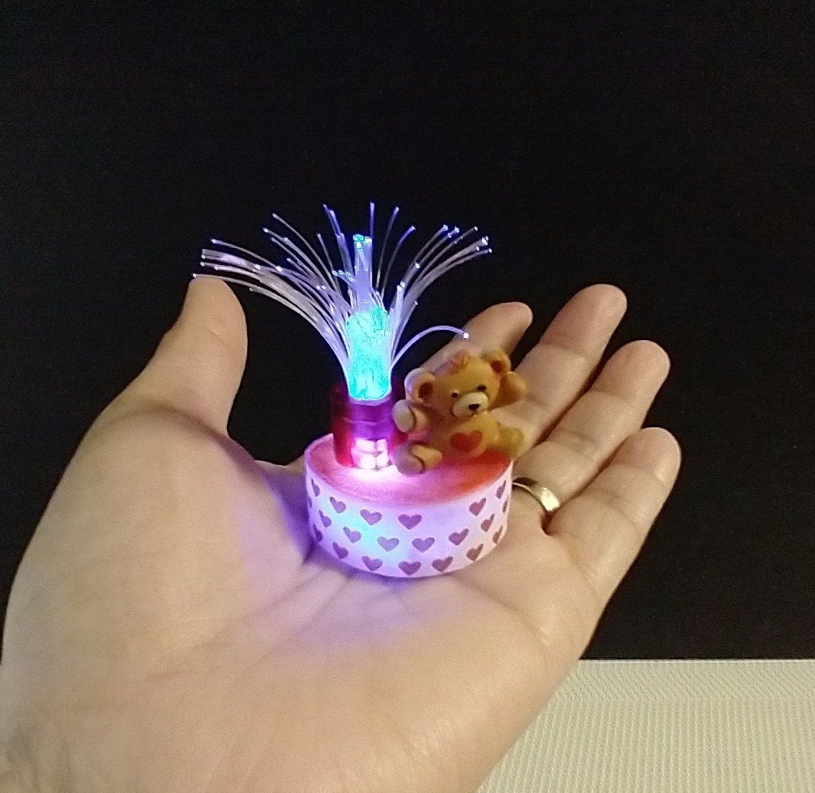 1:12 scale lighted fountain of love with slow color changing LED Battery operated miniature Valentine's light or table lamp for kids room