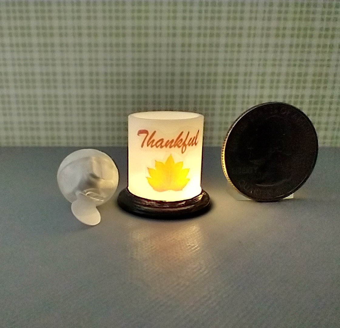 1:12 Dollhouse miniature fall candle sleeve or battery lighted candle holder REF Green bow basket