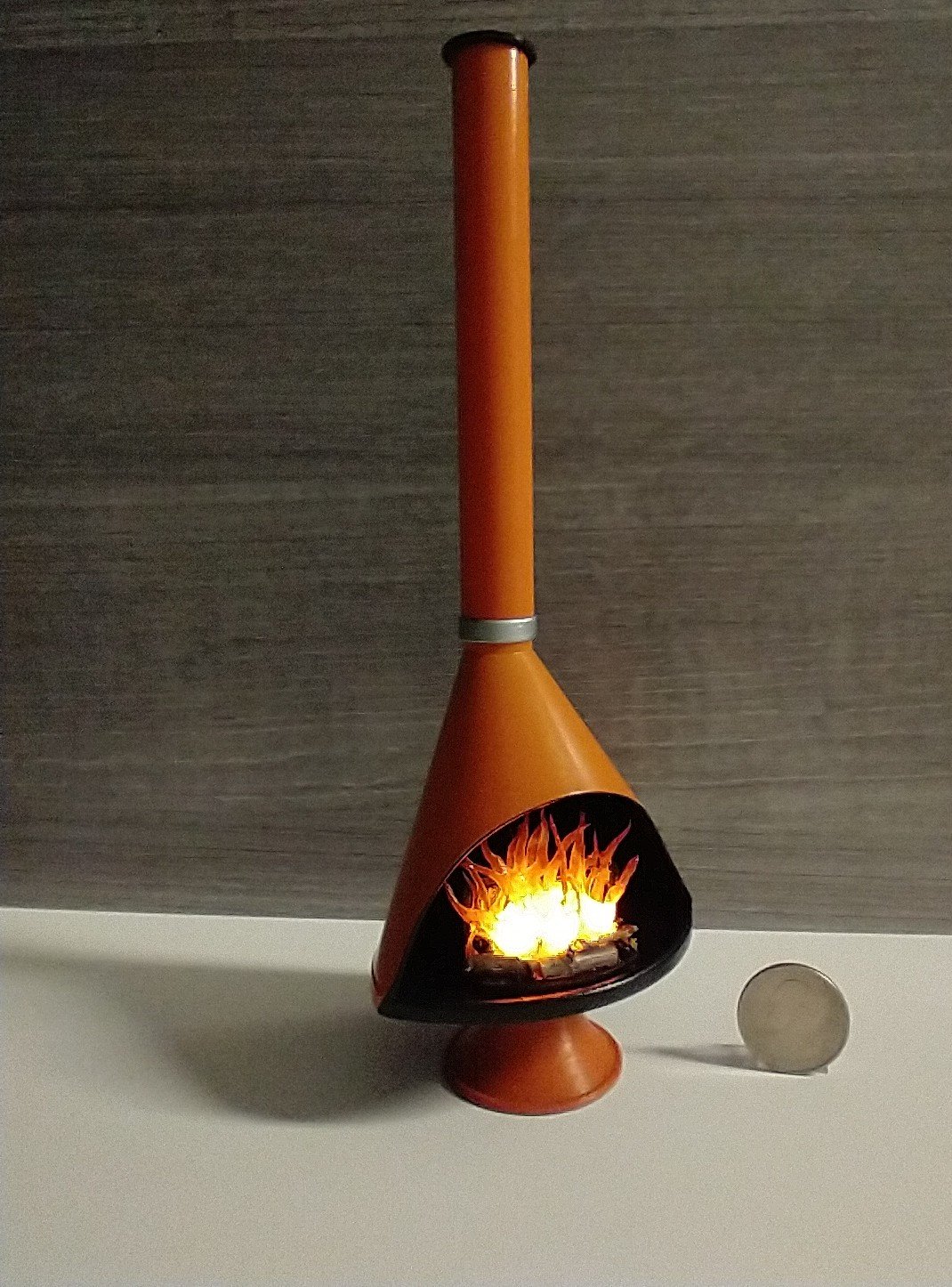MADE TO ORDER 1:12 Dollhouse miniature Mid century modern free standing fireplace MCM orange fireplace inspired by Malm fireplace Retro fireplace REF orange
