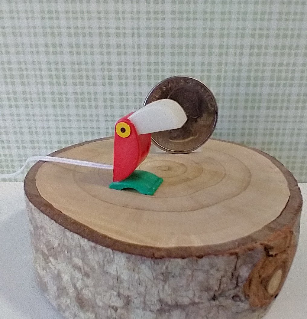 1:12 dollhouse MCM inspired toucan table lamp Battery operated bird lamp with external wires and switch REF Red bird