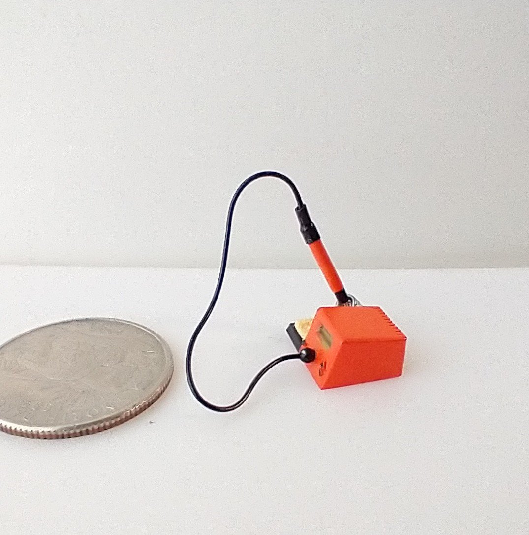 1:12 dollhouse miniature soldering iron with stand and faux digital display station (NON-working)