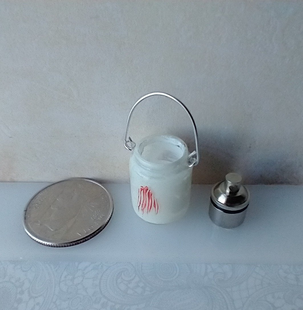 1:12 Dollhouse Halloween Mason jar inspired light DIY styled Halloween light White jar light with vampire lips REF Vampire n white