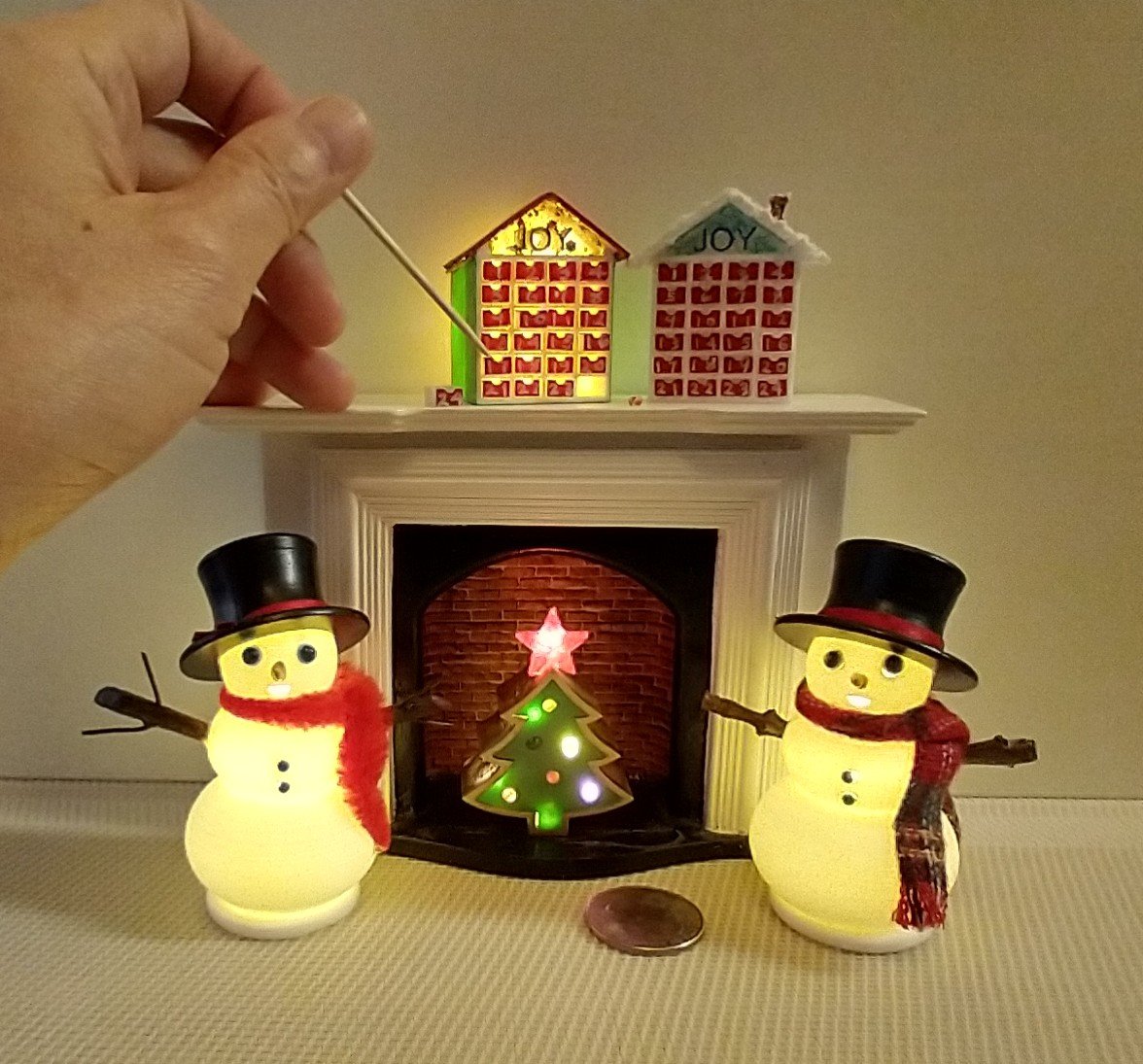 1:12 Dollhouse light up advent calendar with JOY sign above the twenty-four openable drawers Battery operated miniature holiday LEDs decor No external wires
