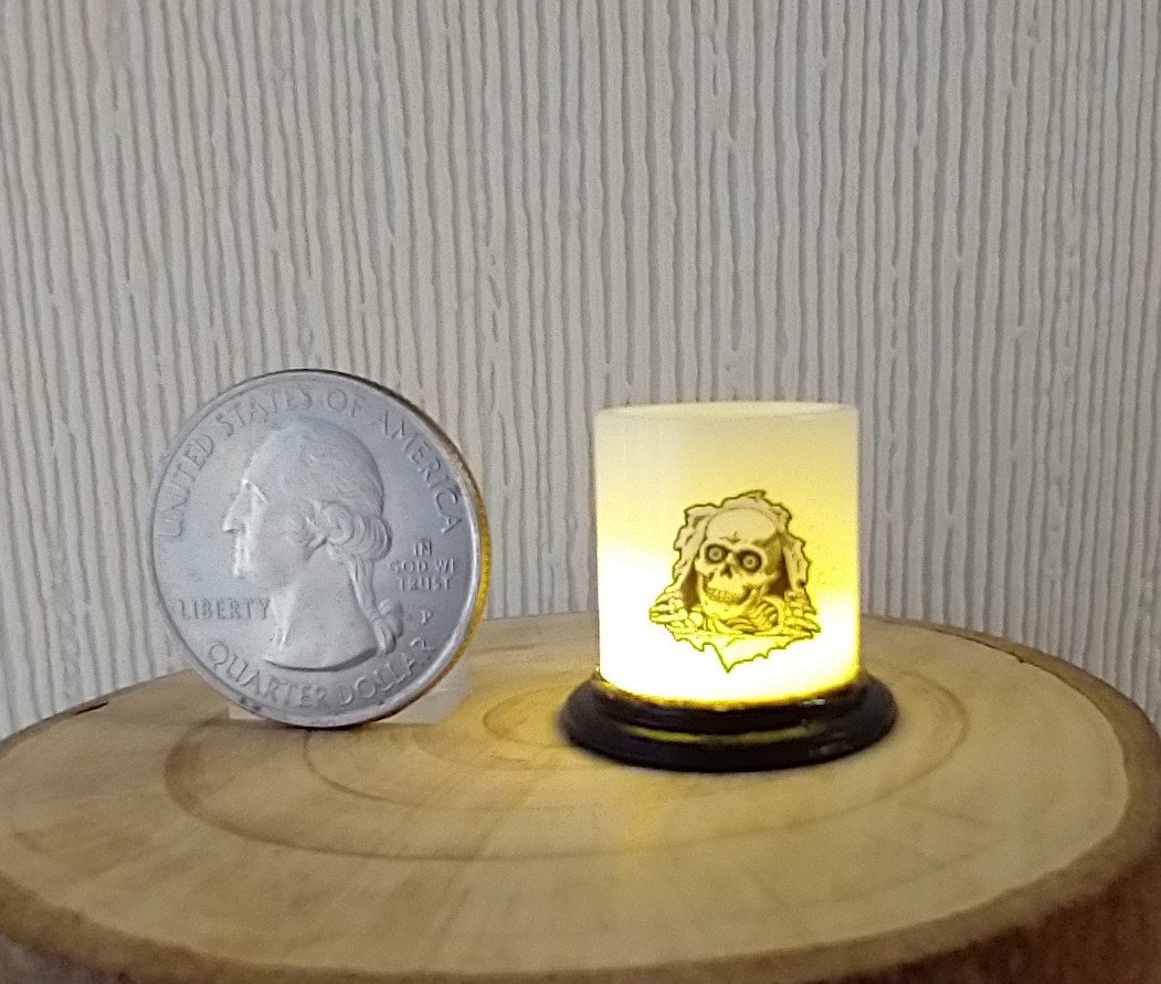 1:12 Dollhouse Halloween battery lighted  candle holder with balloon LED light insert REF Beware ghosts