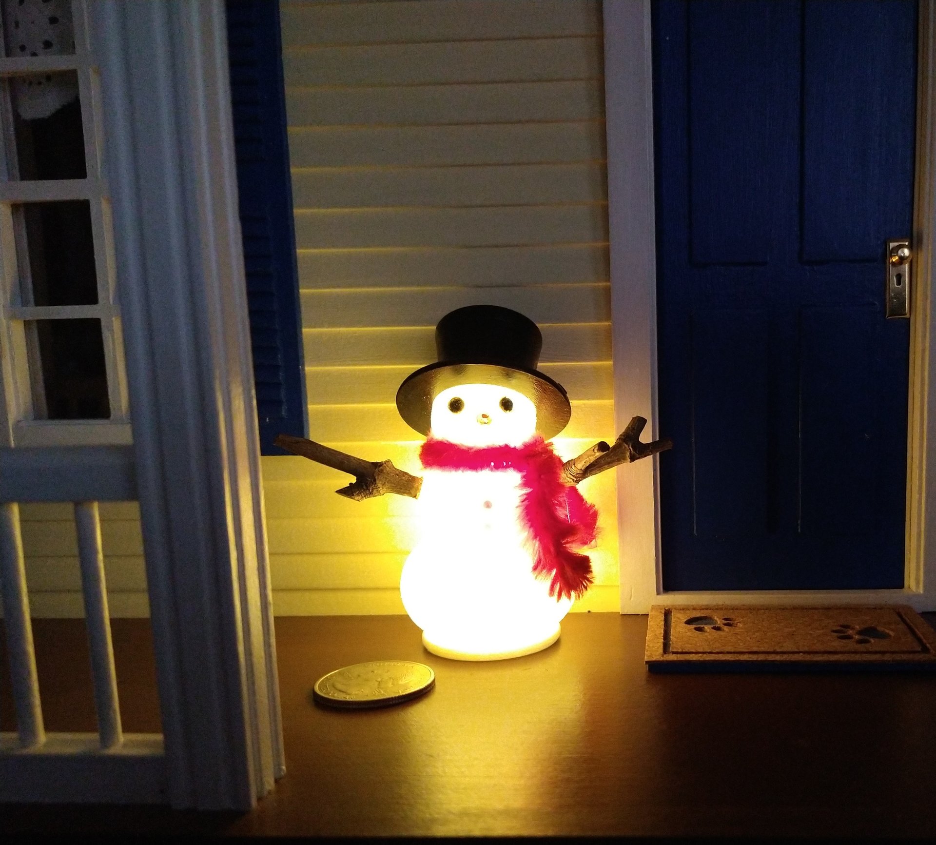 RESERVED 1:12 Dollhouse miniature light up snowman with removable hat Battery operated holiday decor
