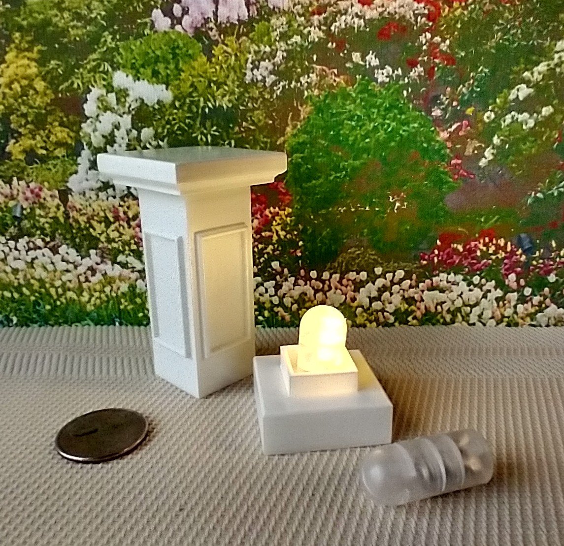 1:12 Dollhouse garden pedestal Battery operated lighted pedestal as plant stand or display stand or patio side table Price is for ONE unit REF Rectangle patterns
