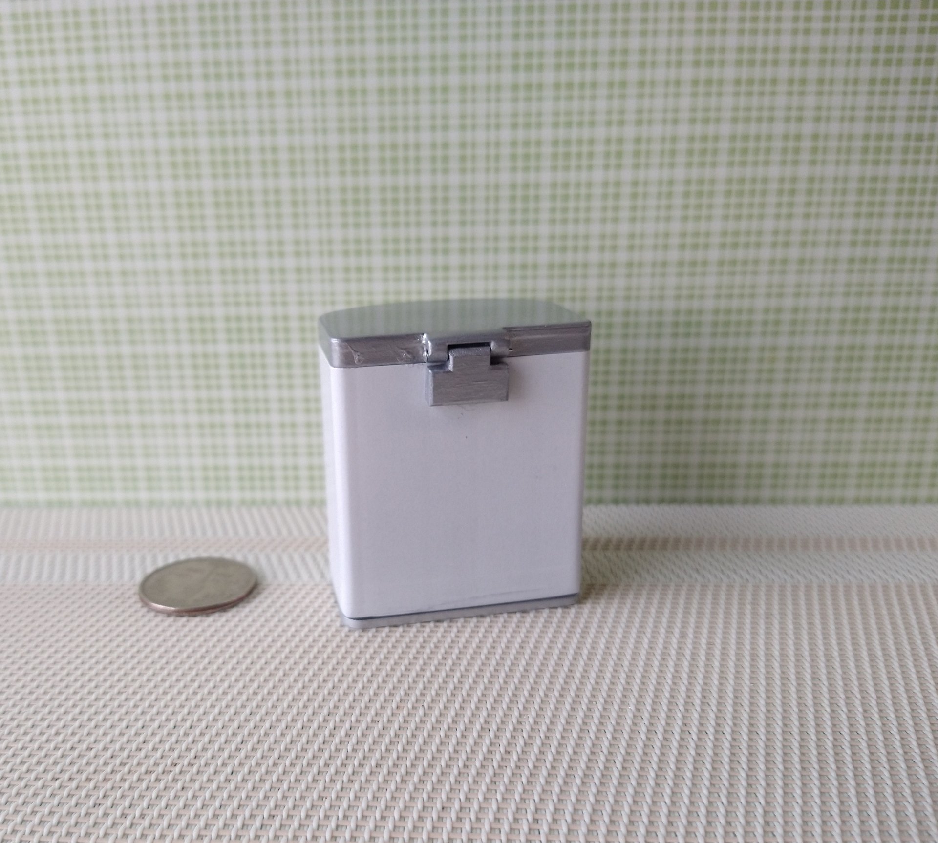 1:12 Dollhouse kitchen trash can in white finish with black pedal hinged silvery lid Modern styled trash can Kitchen garbagge can
