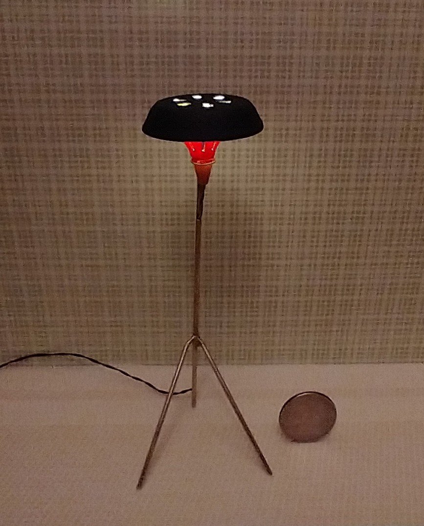 1:12 scale dollhouse mid-century style tripod floor lamp Battery operated MCM lamp with external wires