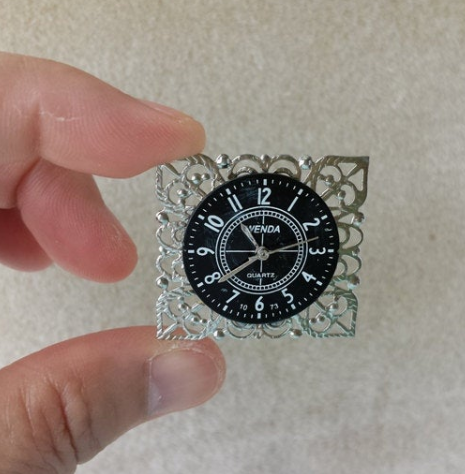 1:12 dollhouse miniature square filigree mantel clock silver tone square tabletop clock NON working