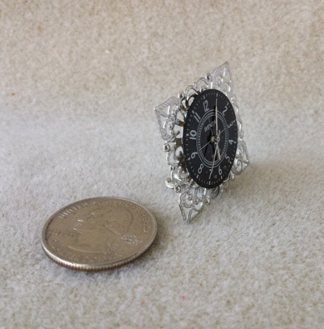 1:12 dollhouse miniature square filigree mantel clock silver tone square tabletop clock NON working