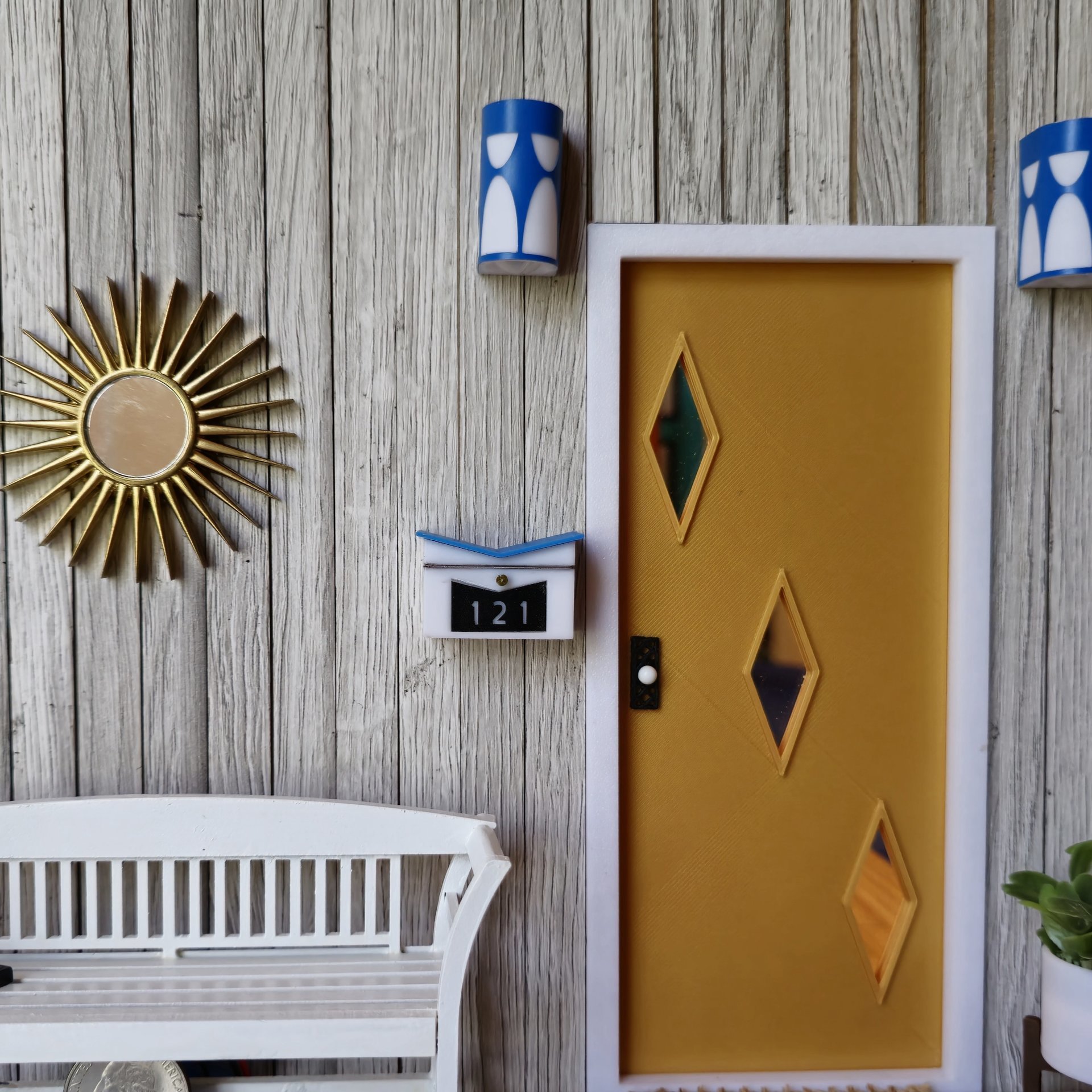 1:12 Dollhouse miniature MCM themed wall light or wall sconce powered by a balloon light Price is for EACH unit REF Blue
