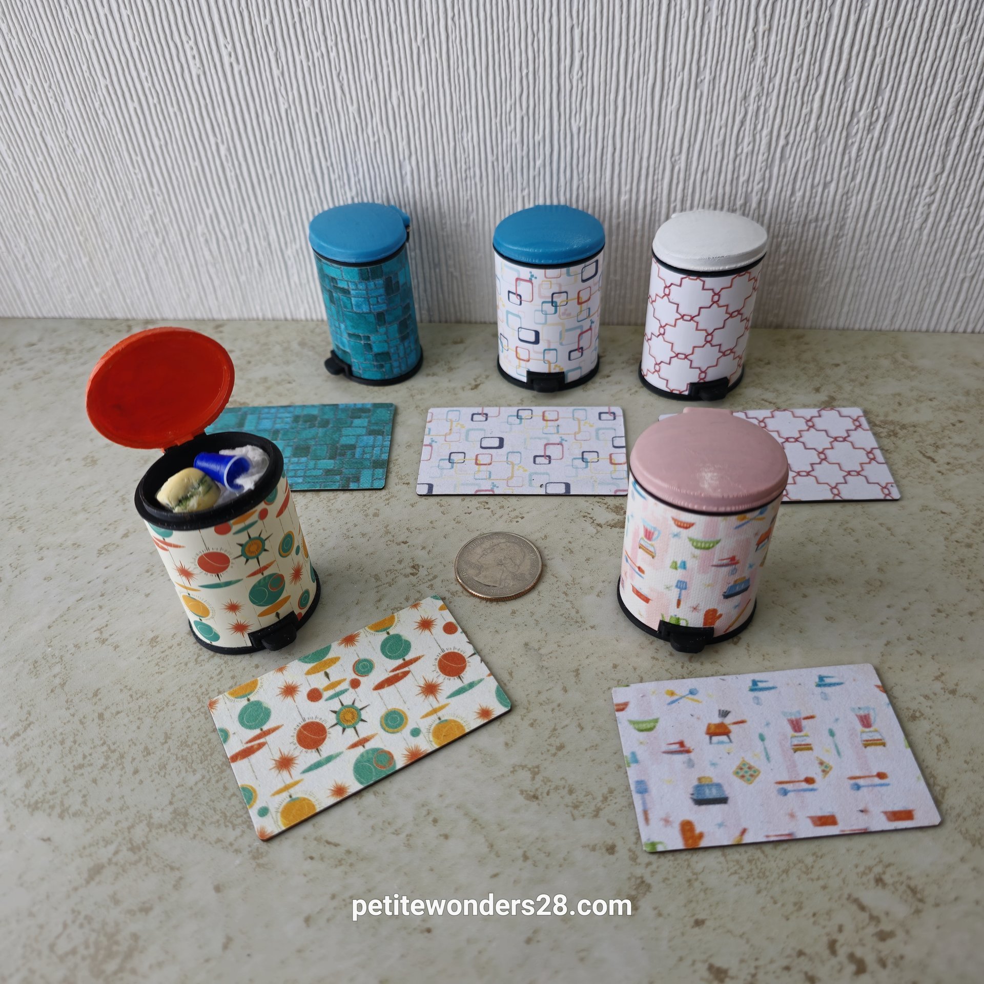 1:12 Dollhouse MCM-themed kitchen mats Price is for EACH Garbage bin sold separately