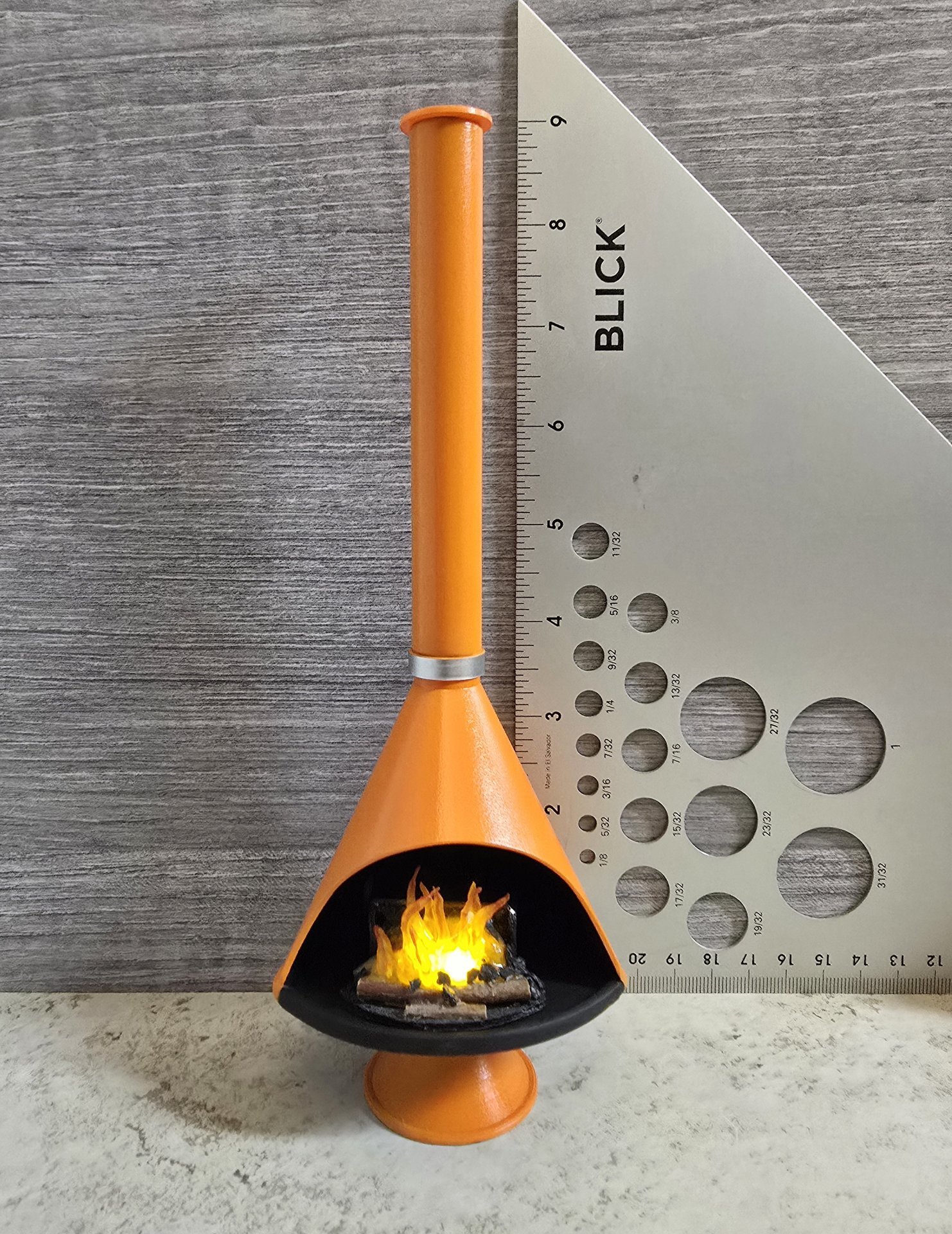 MADE TO ORDER 1:12 Dollhouse miniature Mid century modern free standing fireplace MCM orange fireplace Retro fireplace without battery lit logs 