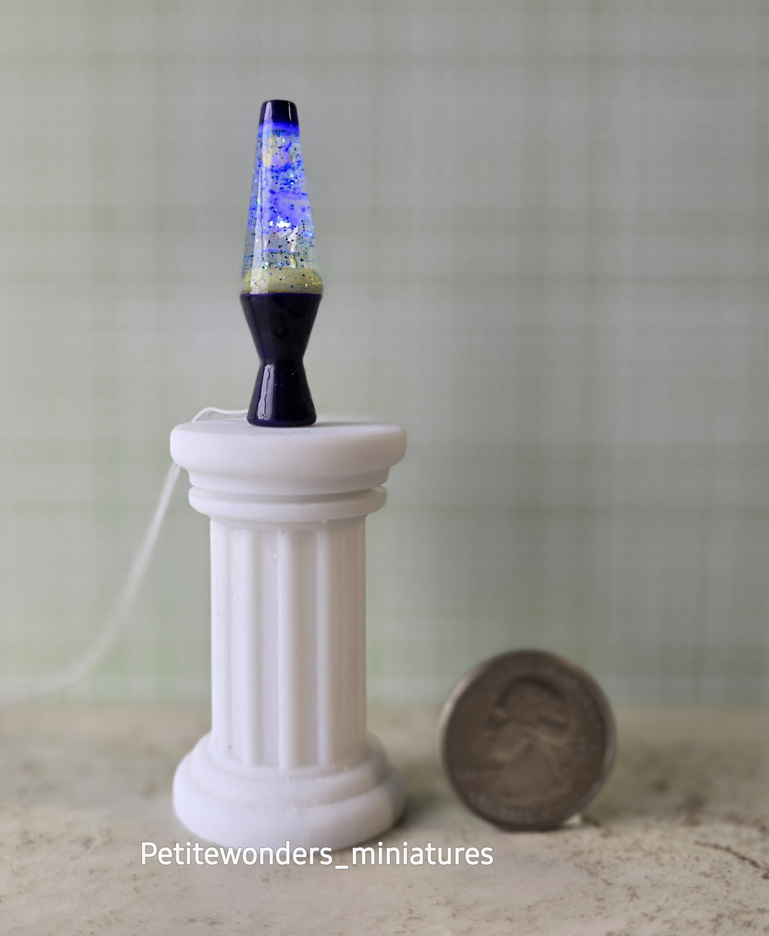 1:12 Dollhouse miniature retro lava lamp Battery operated LED table lamp MCM style with external wires REF Color changing LED Deep purple base