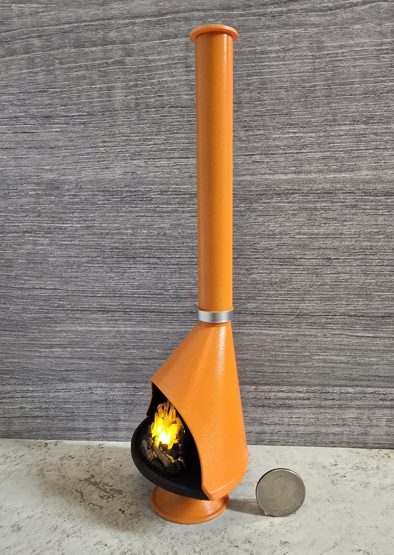 MADE TO ORDER 1:12 Dollhouse miniature Mid century modern free standing fireplace MCM orange fireplace Retro fireplace without battery lit logs 