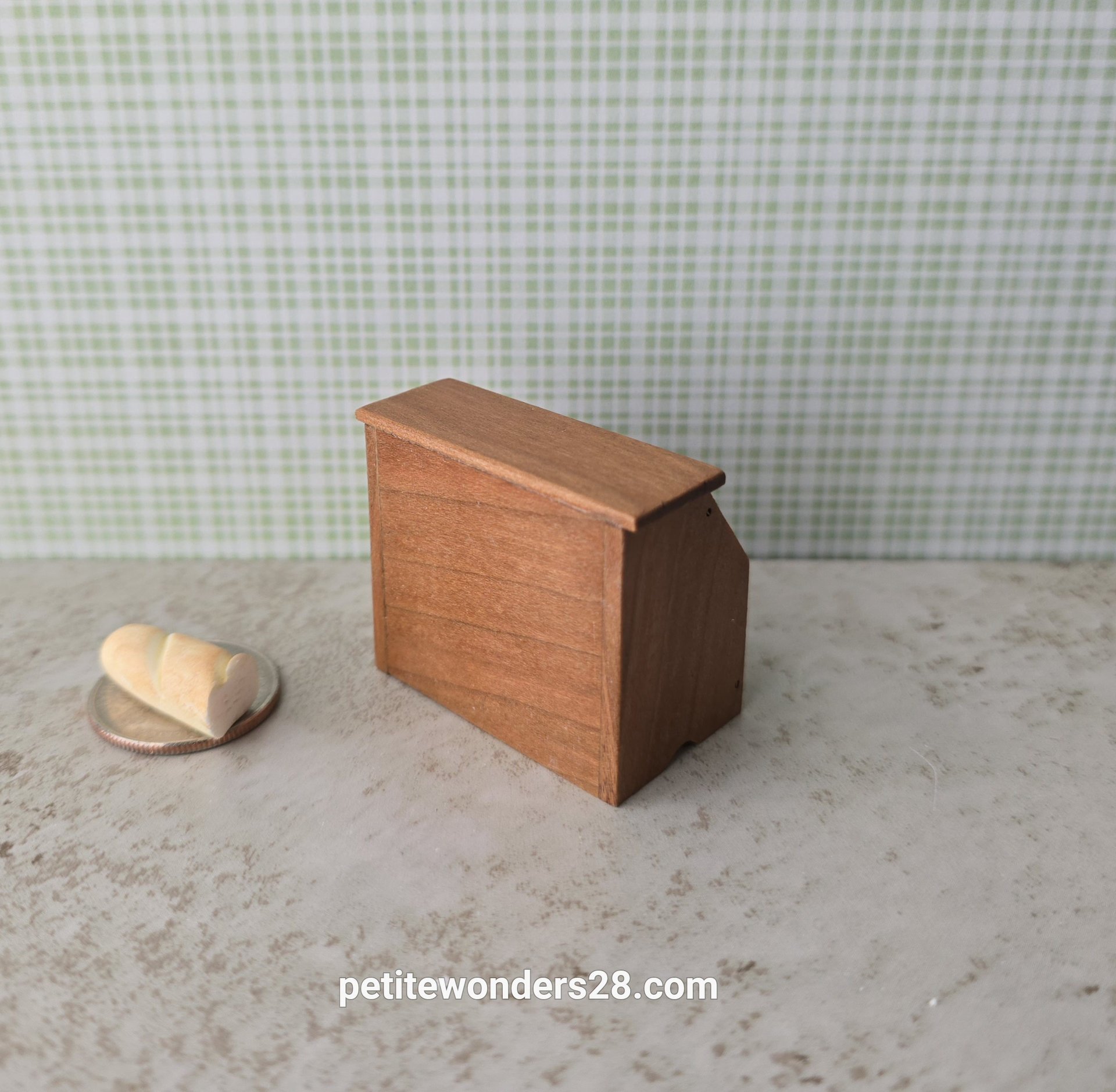 1:12 Dollhouse 2-tier bread box or goodies box with hinged doors and clear windows in solid cherry wood