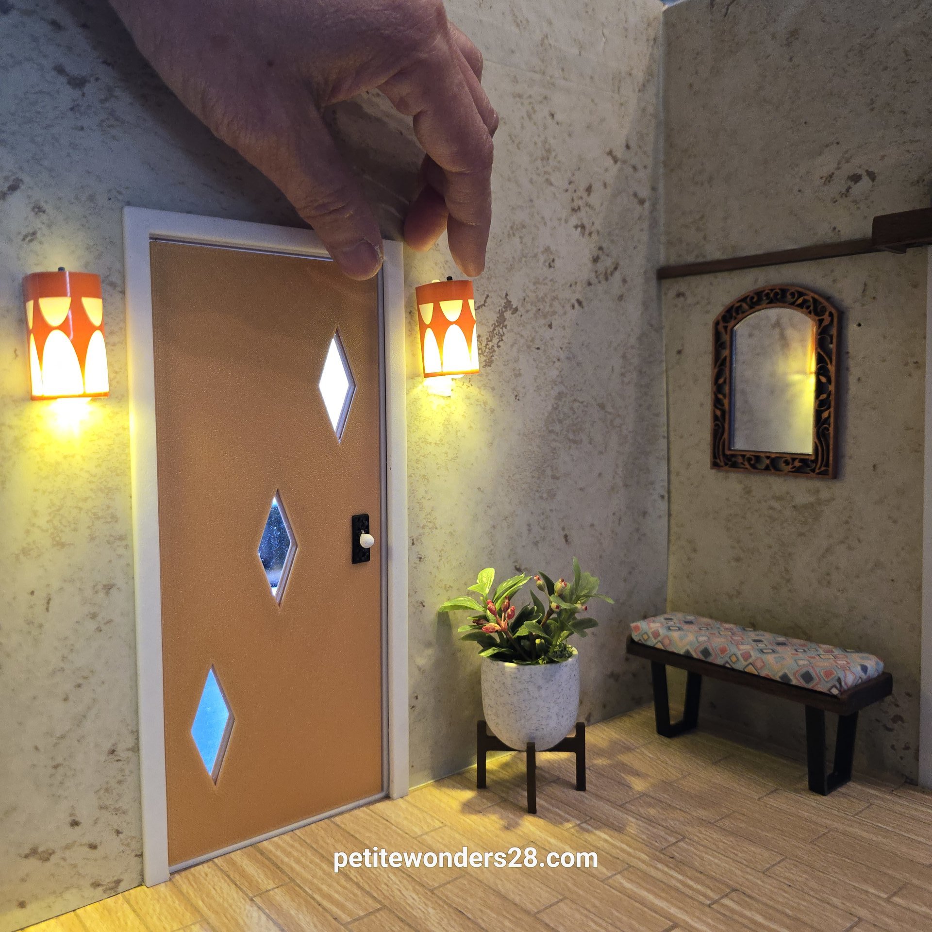 1:12 Dollhouse miniature MCM themed wall light or wall sconce powered by a balloon light Price is for EACH unit REF Orange