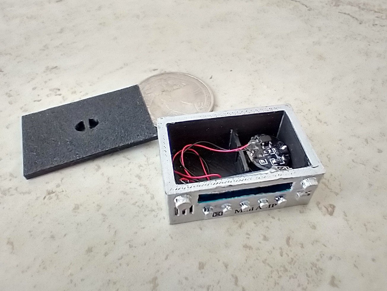 1:12 scale dollhouse audio amplifier with battery operated blue LED light
