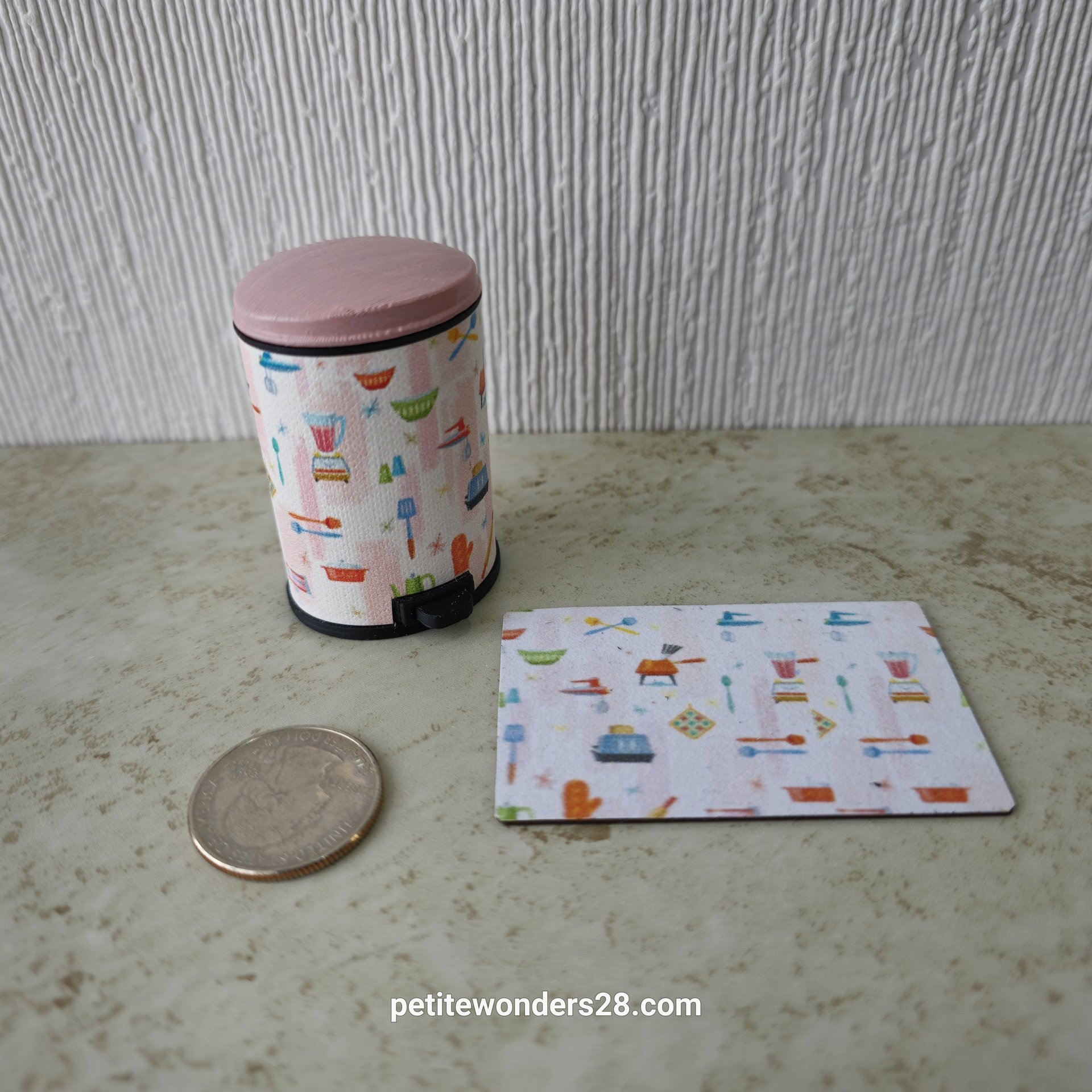 1:12 Dollhouse MCM-themed kitchen mats Price is for EACH Garbage bin sold separately
