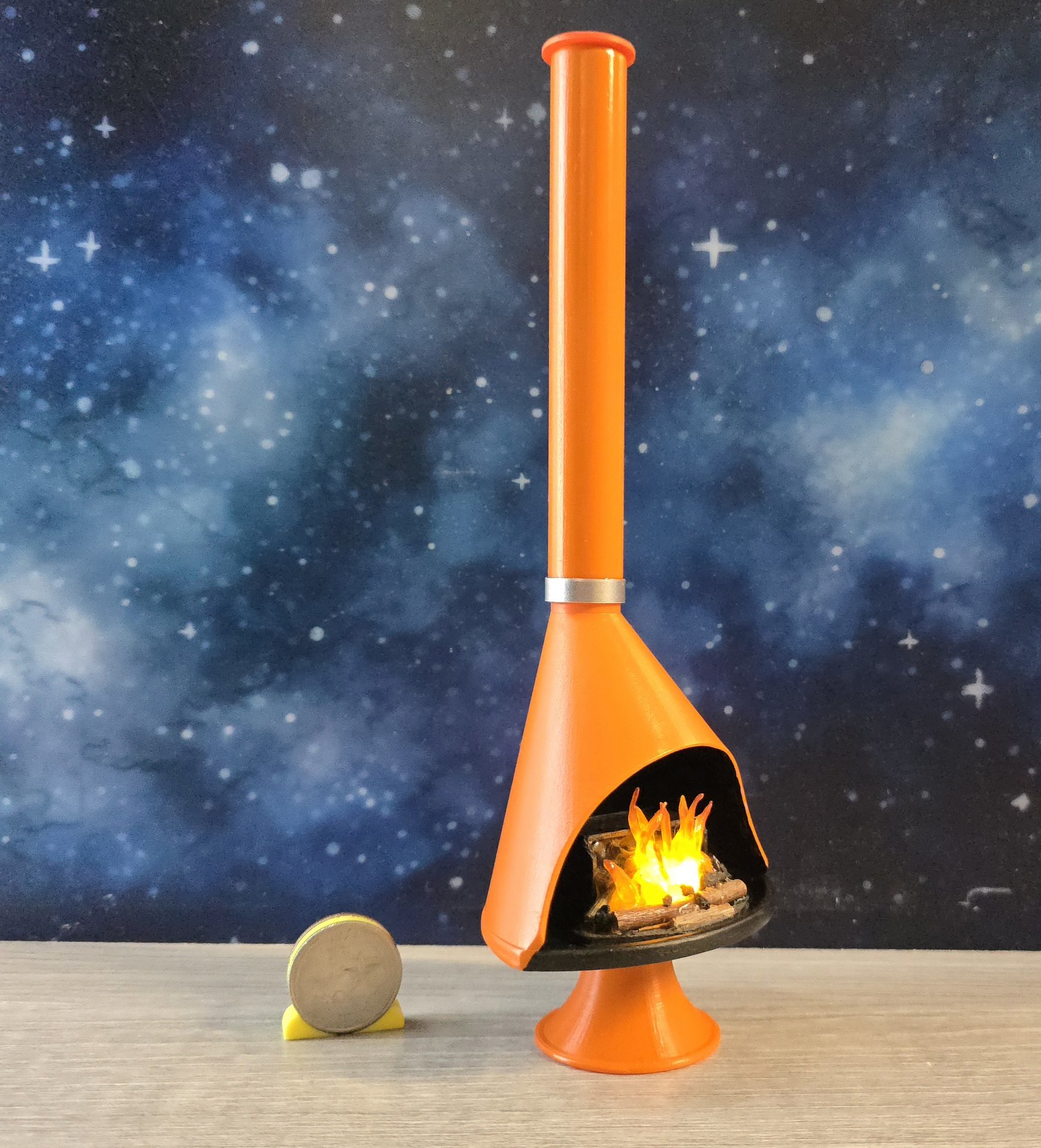 1:12 Dollhouse miniature Mid century modern free standing fireplace MCM orange fireplace inspired by Malm fireplace Retro fireplace 