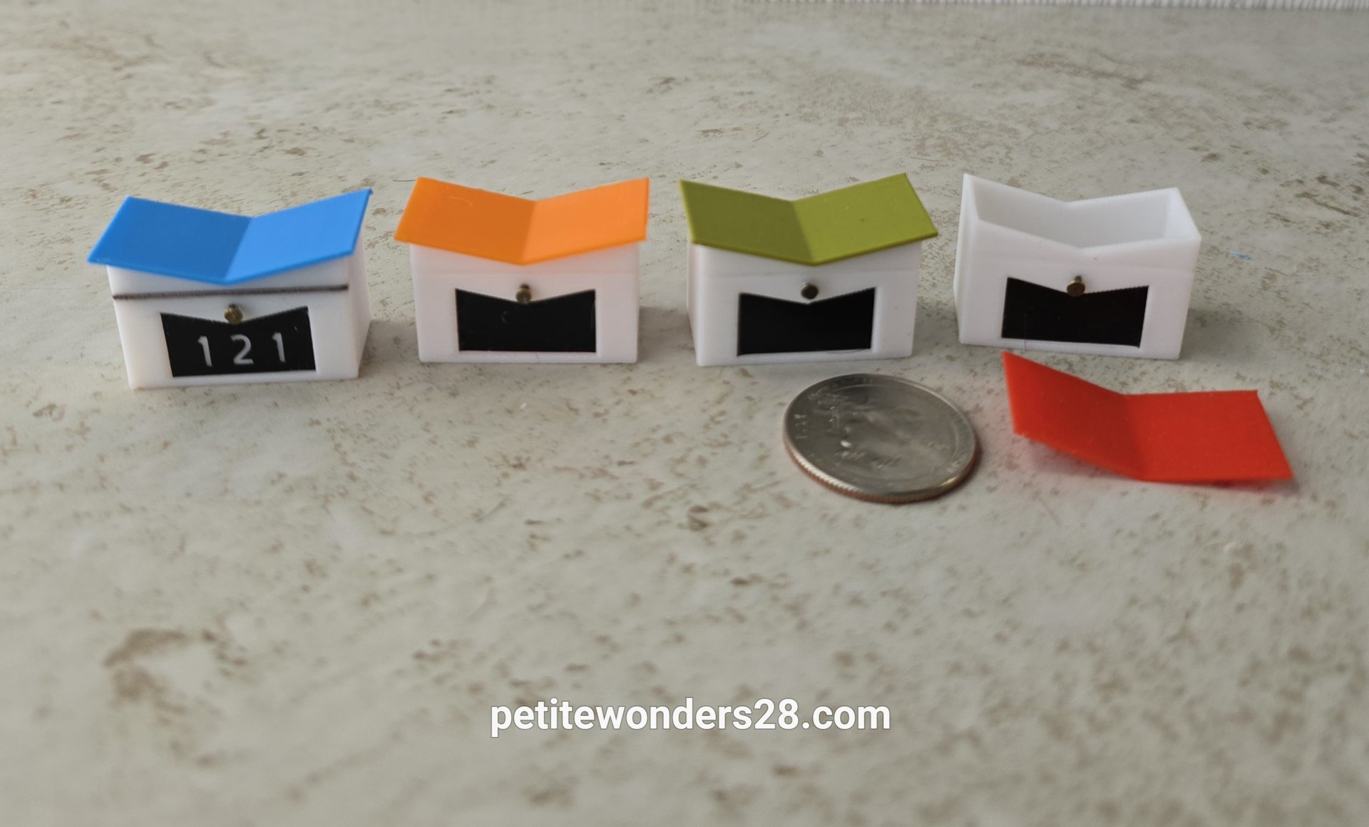 1:12 Dollhouse MCM themed mailbox with iconic butterfly roofline Personalized house number optional REF Blue roof