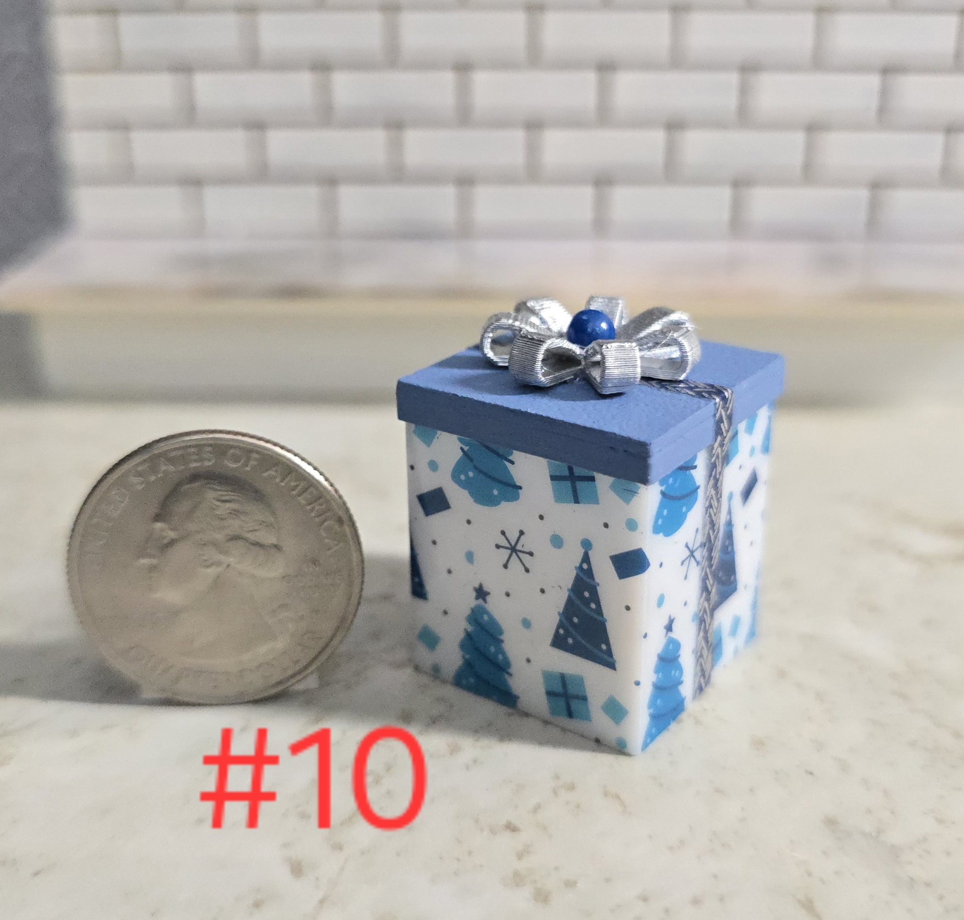 1-inch scale dollhouse miniature light up Christmas gift box Battery lighted gift box for mini holiday scene REF #10  Big square + blue Xmas tree